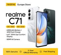 Smartphone realme C71, 6 Go + 128 Go, version globale, batterie 6300 mAh, charge rapide 45 W, design léger et design lumineux BLANC
