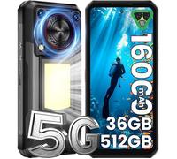 OUKITEL WP56 5G Telephone Portable Incassable Android 15, 36Go RAM+512Go ROM/2To, Smartphone Incassable16000mAh/45W, 128dB Haut-Parleur, 6.8FHD+/120Hz, Camping 1000LM, Caméra 108MP, NFC/OTG/Dual SIM