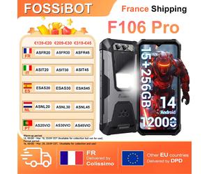 Smartphone robuste FOSSiBOT F106 Pro, 15 Go (8+7) de RAM / 256 Go de ROM, 12000 mAh, Android 14, 6,58 pouces, 48 MP, Helio G85, double SIM 4G noir