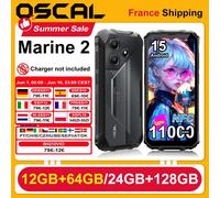 Smartphone robuste OSCAL Marine 2 11000mAh [4GB+64GB] [8GB+128GB] 6,56 pouces 8MP+16MP Android 15 NFC/GPS Téléphone portable 18W 90Hz noir