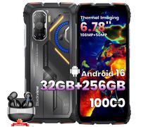 Smartphone Robustes Blackview ROCK 3 Téléphone Portable Incassable,Android 16,6.78"",32Go+256Go,Orange,Avec Hibuds6 Écouteurs-Noir