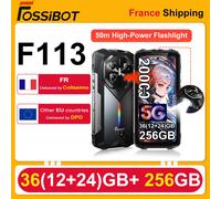 Smartphone Ruggedisé FOSSiBOT F113 5G 36(12+24)Go+256Go Batterie 20000mAh Téléphone Portable 33W Android 15 NFC Lampe de Camping 64MP 120Hz noir