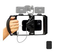 Smartphone Vidéo Rig Handheld avec Télécommande sans Fil + Dragonne, Filmmaking Cage, Stabilisateur Phone pour iPhone 13 12 11 Pro Max X XS Andorid, pour Vlogging Youtube Tiktok Videomaker