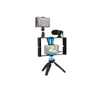 Smartphone Vidéo Rig Visiophone Stabilisateur Grip Trépied PULUZ 4 en 1 en temps réel LED Selfie Light (bleu)