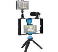Smartphone Vidéo Rig Visiophone Stabilisateur Grip Trépied 4 en 1 en temps réel LED Selfie Light (bleu)