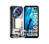 Smartphone WP56 Noir : 6.8" FHD+,12Go+512Go+2To, 16000mAh, Android 15, Dual SIM 5G,NFC, Empreinte digitale, Lampe de Camp, Téléphone Portable-524g