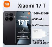 Smartphone Xiaomi 17T, 12 Go + 256 Go, écran AMOLED 6,59 pouces, batterie carbone-silicium 6 500 mAh, objectif Leica Summilux 50 MP, IP68, NFC/GPS/Double SIM, chargeur 120 W inclus