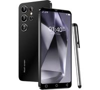 Smartphones Bon Marché, 5,0 Pouces, Double Carte Double Caméra, Quad Core, Rom 16Gb ¿Extensible À 128Gb¿, Support Gps/Wifi/Bluetooth/Fm, Téléphone Déverrouillé Par Le Visag (S24Ultra-Black)