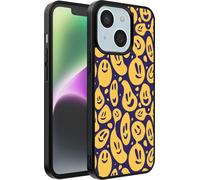 Smartphonica Coque pour iPhone 14 avec impression de smiley - Coque arrière en TPU avec design emoji - Violet Jaune