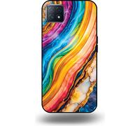 Smartphonica Phone Case Suit pour OPPO A53 5G / A72 5G / A73 5G avec impression marbre doré arc-en-ciel - Coque arrière TPU arc-en-ciel Design marbre doré