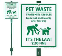 SmartSign 1 panneau de jardin « Pet Waste Transmits Disease - Leash-Curb And Clean Up After Your Dog, USD 100 Fine » avec piquet de 0,9 m, 40 mm en aluminium laminé antirouille, vert et blanc, 30,5 x 25,4 cm