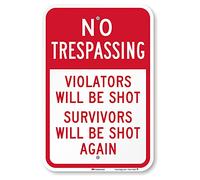 Smartsign 3 m Engineer Grade Panneau réfléchissant, Legend "No Entrés Violators sera Shot", 45,7 cm Hauteur X 30,5 cm de large, Rouge sur blanc