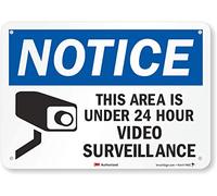 SmartSign 3M Panneau réfléchissant de qualité ingénieur, légende « Notice : Area is Under 24 Hour Video Surveillance » avec graphique, 17,8 cm de haut x 25,4 cm de large, noir/bleu sur blanc