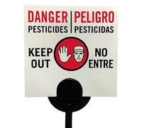 SmartSign Lot de 20 panneaux bilingues Danger Pesticides Keep Out Yard avec piquet, plastique PEHD de 16 mm, rouge/noir sur blanc, panneau de pelouse de 10,2 x 10,2 cm + kits de piquets de 40,6 cm