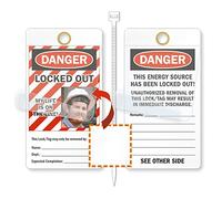 SmartSign Lot de 25 étiquettes de verrouillage à 2 faces en vinyle avec rabat transparent auto-plastifiant « Locked Out My Life is On The Line » - 15,2 x 8,3 cm