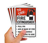SmartSign Lot de 4 étiquettes « To Use Fire Extinguisher - Tire, Aim at Base of Fire, Squeeze Handle, Sweep Side to Side » en polyester avec adhésif SuperStick 12,7 x 17,8 cm
