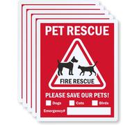 SmartSign Lot de 5 étiquettes inscriptibles « Pet Rescue - Fire Rescue - Please Save Our Pets » en vinyle laminé de 5,5 mm, 3M de qualité ingénieur, rouge/noir sur blanc