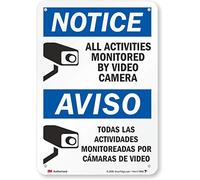 SmartSign Panneau bilingue avec inscription « Notice - All Activitties Monitored by Video Camera » 25,4 x 17,8 cm Aluminium réfléchissant 3M