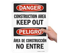 SmartSign Panneau bilingue « Danger - Construction Area, Keep Out » | 25,4 x 35,6 cm en plastique