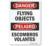 SmartSign Panneau bilingue « Danger - Flying Objects » | 30,5 x 45,7 cm en aluminium