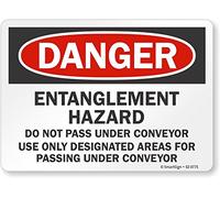SmartSign Panneau « Danger - Entanglement Hazard, Do Not Pass Under Convoyeur » | Aluminium 30,5 x 45,7 cm