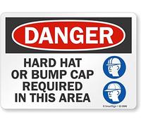 SmartSign Panneau « Danger - Hard Hat or Bump Cap Required in This Area » en aluminium 17,8 x 25,4 cm