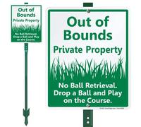 SmartSign Panneau de cour « Out Of Bounds - Private Property No Ball Retrieval, Drop Ball And Play On Course » - 30,5 x 25,4 cm - Avec piquet de 0,9 m - En aluminium laminé antirouille - 40 mm - Vert et blanc