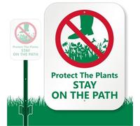 SmartSign Panneau de cour « Protect The Plants - Stay On The Path» avec piquet de 0,9 m, aluminium laminé antirouille de 40 mm, vert, rouge et blanc, lot de 1