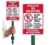 SmartSign Panneau de jardin « Absolutely No Soliciting - Do Not Ring Bell Or Knock, No Exceptions » et kit de piquet de 45,7 cm, aluminium laminé antirouille de 40 mm, rouge, noir et blanc, lot de 1