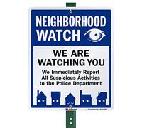 SmartSign Panneau de jardin « Neighborhood Watch - We Are Watching You, Report Suspicious Activities » avec piquet de 90 cm, aluminium 40 mm, laminé 3M de qualité ingénierie réfléchissant, lot de 1