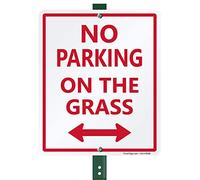 SmartSign Panneau de jardin « No Parking On The Grass » - 30,5 x 25,4 cm - Avec piquet de 0,9 m - En aluminium laminé antirouille - Rouge et blanc