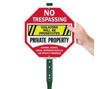 SmartSign Panneau de jardin « No Trespassing - Private property, Fishing, Vehicle Forbidden » - 25,4 x 25,4 cm - Avec piquet de 0,9 m - Aluminium 40 mm - Laminé 3M - Réfléchissant de qualité ingénierie - Multicolore