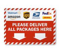 SmartSign Panneau de livraison de colis - 35,6 x 25,4 cm, panneau en métal avec logo de partenaire de livraison, bordure rayée, aluminium laminé antirouille de 40 mm, fabriqué aux États-Unis