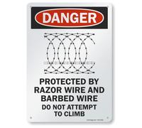 SmartSign Panneau en aluminium avec inscription « Danger - Protected By Razor Wire & Barbed Wire, Do Not Climb » 25,4 x 35,6 cm