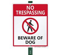 SmartSign Panneau en aluminium avec piquet de 91 cm avec inscription « No Trespassing - Beware of Dog » - 25,4 x 30,5 cm