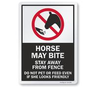 SmartSign Panneau en métal avec inscription « Horse May Bite - Stay Away From Fence, Do Not Pet Or Feed», aluminium 40 mm, matériau réfléchissant de qualité ingénierie laminé 3M, rouge, noir et blanc