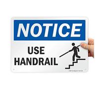 SmartSign Panneau en plastique avec inscription « Notice : Use Handrail », 25,4 cm de haut x 35,6 cm de large, noir/bleu sur blanc
