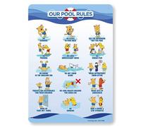 SmartSign Plaque en métal avec inscription « Our Pool Rules - No Running, No Glass In Pool Area, Use The Bathroom... » - 35,6 x 25,4 cm - Impression amusante - En aluminium laminé antirouille - Multicolore