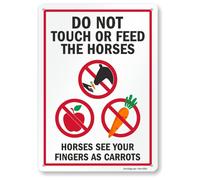 SmartSign Plaque en métal « Do Not Touch Or Feed The Horses - Horses See Your Fingers As Carrots » - 35,6 x 25,4 cm - Aluminium laminé antirouille - 40 mm - Multicolore