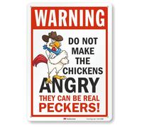 SmartSign Plaque en métal humoristique « Warning - Do Not Make The Chickens Angry, They Can Be Real Peckers » - Aluminium laminé antirouille de 40 mm - Multicolore