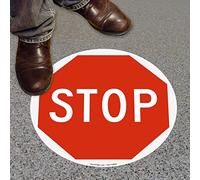SmartSign - SF-0065-FO-17 Panneau de sol adhésif antidérapant « Stop » | 43,2 x 43,2 cm blanc sur rouge