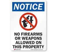 SmartSign-U1-1015-RD Notice - No Firearms Or Weapons Allowed On Property Label By | 5" x 7" 3M Reflective Laminated Vinyl