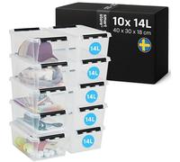 SmartStore - Lot de 10 boîtes de rangement en plastique transparent de 14L avec couvercle, renforcées, qualité alimentaire, verrouillables et empilables, Claire