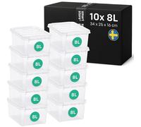 SmartStore - 10x Boîte de Rangement Plastique avec Couvercle Classic 8L (34x25x16cm) | Empilable et de Qualité Alimentaire | Boîte Plastique avec Couvercle & Coins Renforcés | Garantie 10 Ans