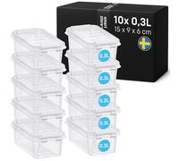 SmartStore 0.3L Petites Boîtes Rangement Plastique avec Couvercles Lot de 10 Transparentes Emboîtables et Empilables Apte au contact alimentaire, sans BPA Fermeture à Clips Blancs- L 15 x l 9 x H 6 cm