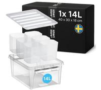 SmartStore 14L Boite Rangement Plastique avec 6 Compartiments et Couvercle - Transparente - Emboîtables et Empilables - Apte au contact alimentaire - Fermeture à Clips - 40 x 30 x 18 cm