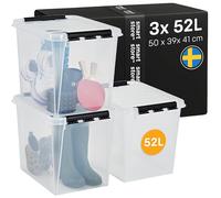 SmartStore - 3x Boîte de Rangement Plastique avec Couvercle Classic 52L (50x39x41cm) | Empilable et de Qualité Alimentaire | Boîte Plastique avec Couvercle & Coins Renforcés | Garantie 10 Ans
