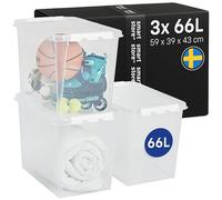 SmartStore - 3x Boîte de Rangement Plastique avec Couvercle Classic 66L (59x39x43cm) | Empilable et de Qualité Alimentaire | Boîte Plastique avec Couvercle & Coins Renforcés | Garantie 10 Ans