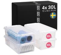 SmartStore - 4x Boîte de Rangement Plastique avec Couvercle Classic 30L (72x40x19cm) | Empilable et de Qualité Alimentaire | Boîte Plastique avec Couvercle & Coins Renforcés | Garantie 10 Ans