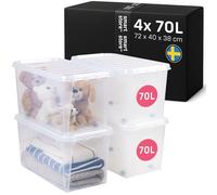 SmartStore - 4x Boîte de Rangement Plastique avec Couvercle Classic 70L (72x40x38cm) | Empilable et de Qualité Alimentaire | Boîte Plastique avec Couvercle & Coins Renforcés | Garantie 10 Ans